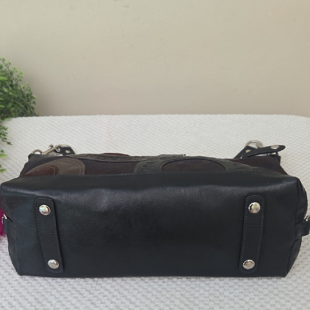 Coach Optic Black Brown Leather Shouder Bag Purse - Picture 9 of 16